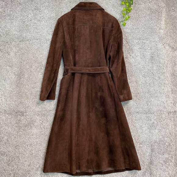 Brown Suede Leather Trench Coat - Picture 11 of 14